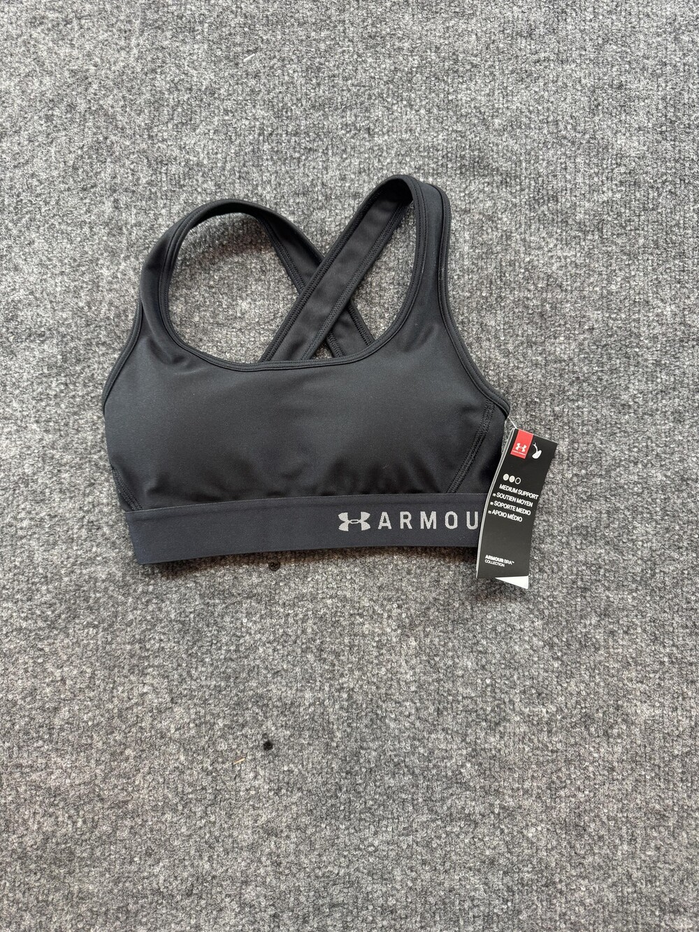 Under Armour Sports Bra Womens XS Black Medium Support Crossback Gym Athletic